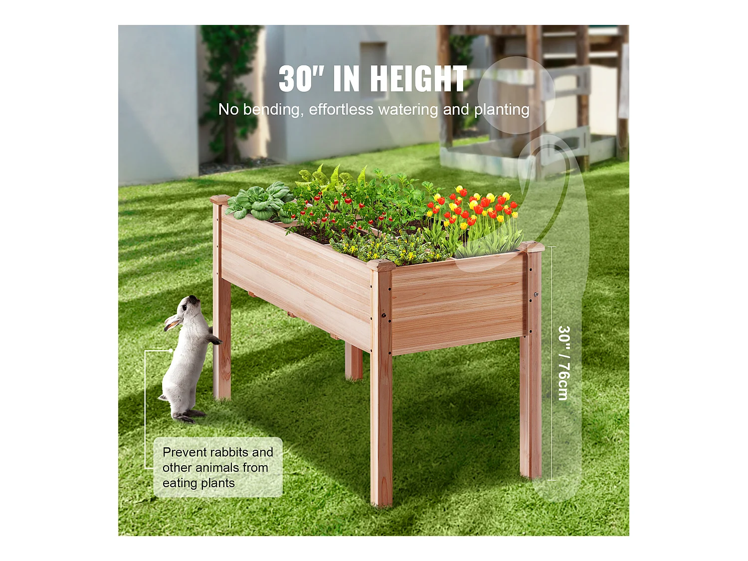 Jardinière Surélevée en Bois SucceBuy, 47,2"x22,8"x30" pour Fleurs, Légumes, Herbes
