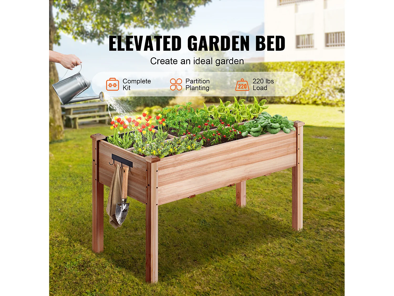 Jardinière Surélevée en Bois SucceBuy, 47,2"x22,8"x30" pour Fleurs, Légumes, Herbes