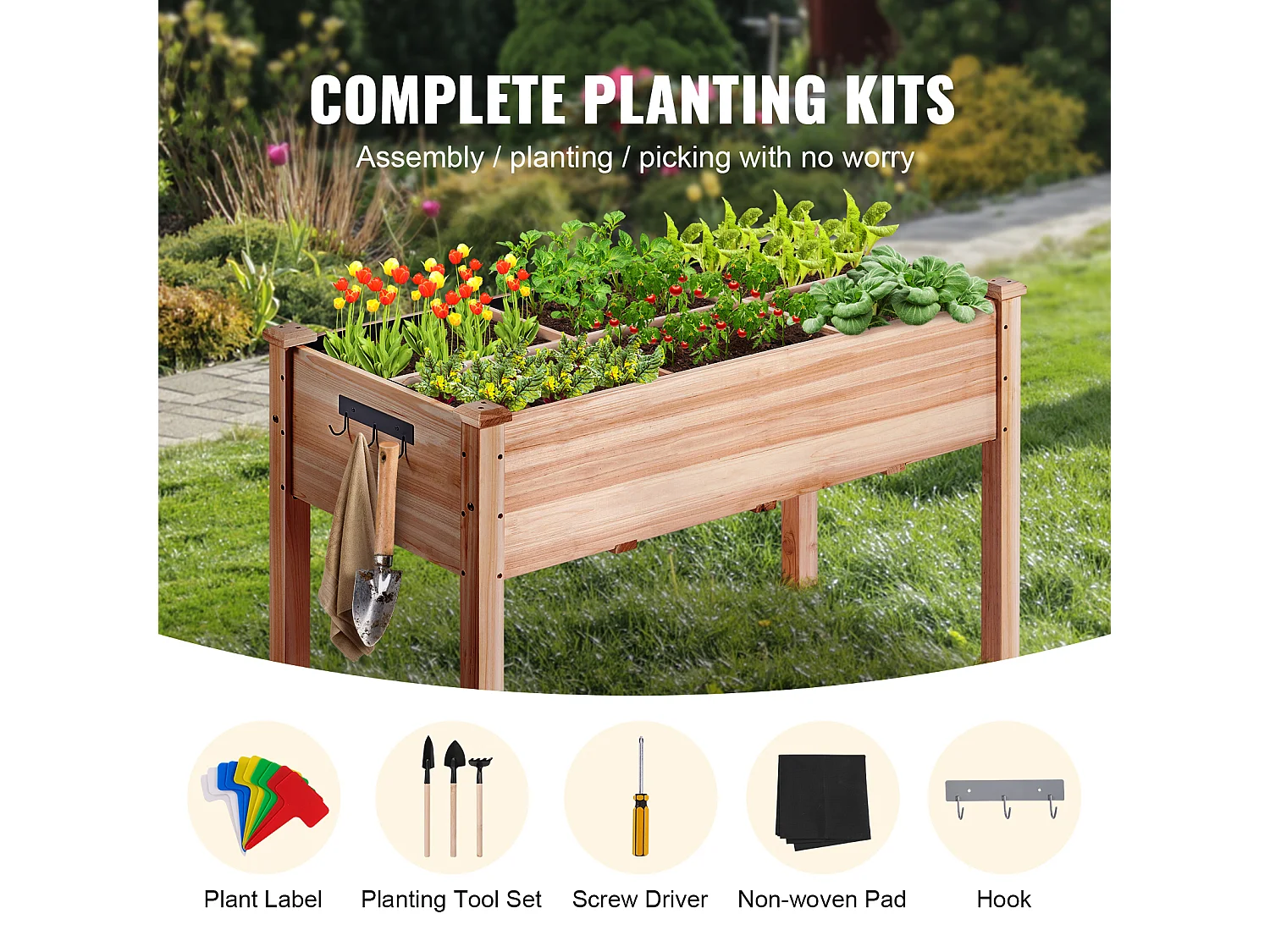 Jardinière Surélevée en Bois SucceBuy, 47,2"x22,8"x30" pour Fleurs, Légumes, Herbes