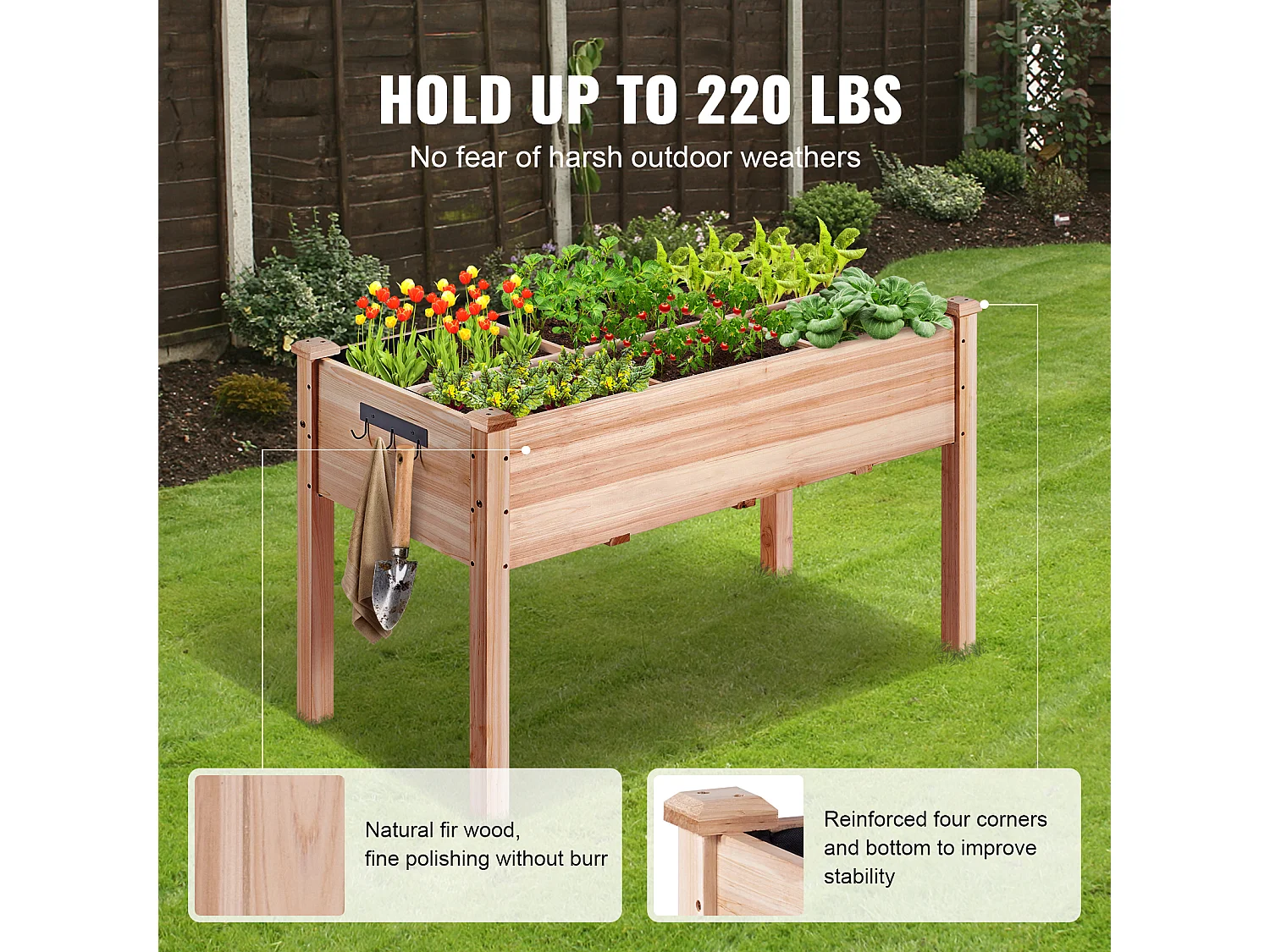 Jardinière Surélevée en Bois SucceBuy, 47,2"x22,8"x30" pour Fleurs, Légumes, Herbes