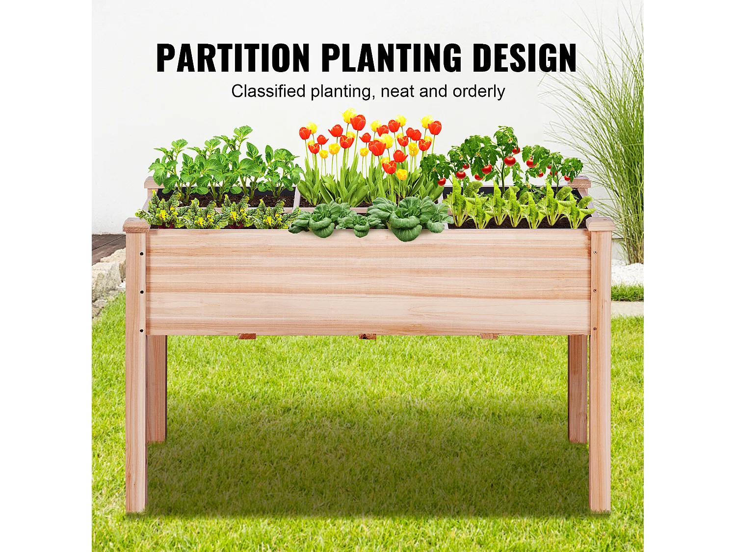 Jardinière Surélevée en Bois SucceBuy, 47,2"x22,8"x30" pour Fleurs, Légumes, Herbes