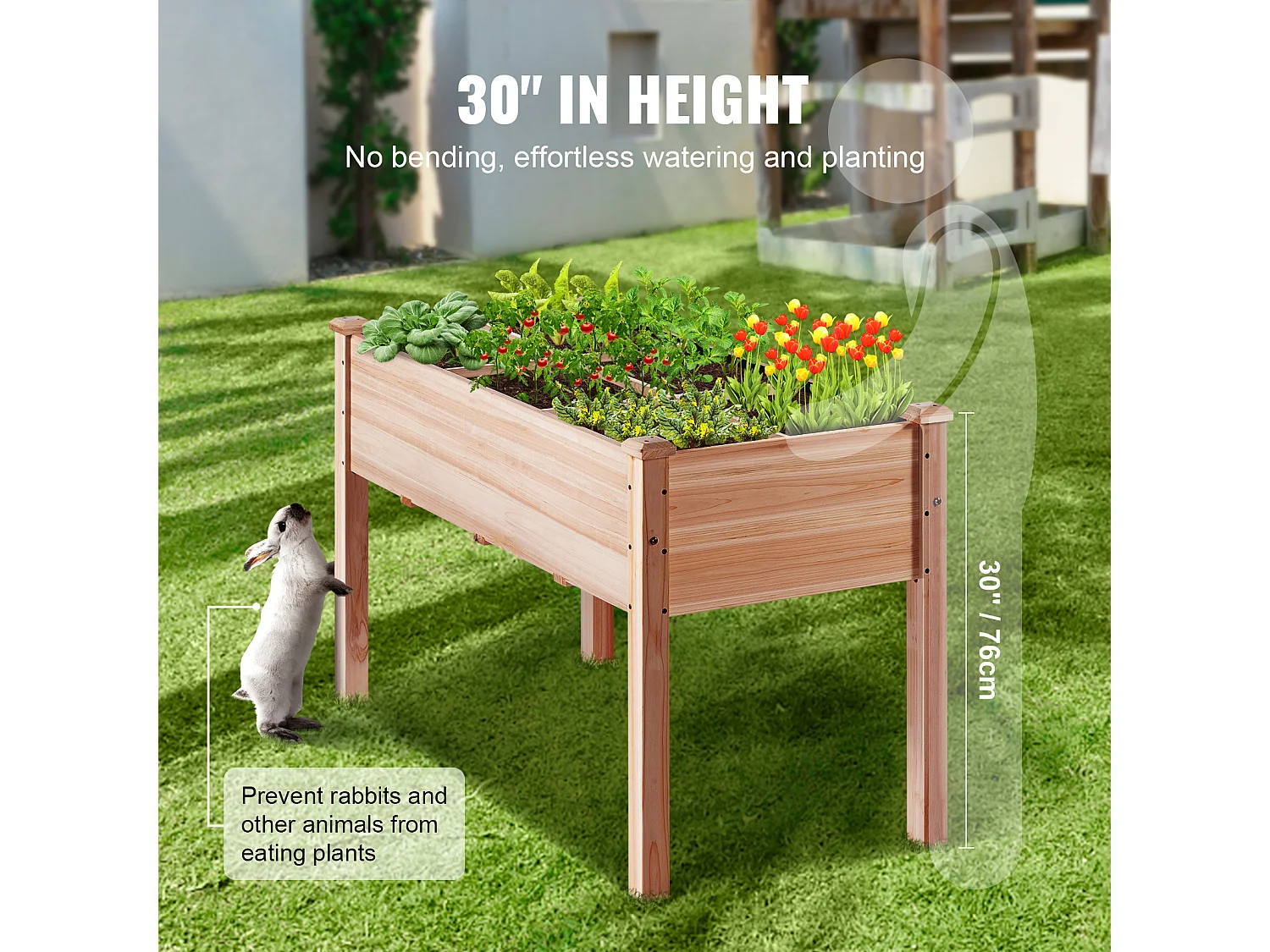 Jardinière Surélevée en Bois SucceBuy, 47,2"x22,8"x30" pour Fleurs, Légumes, Herbes
