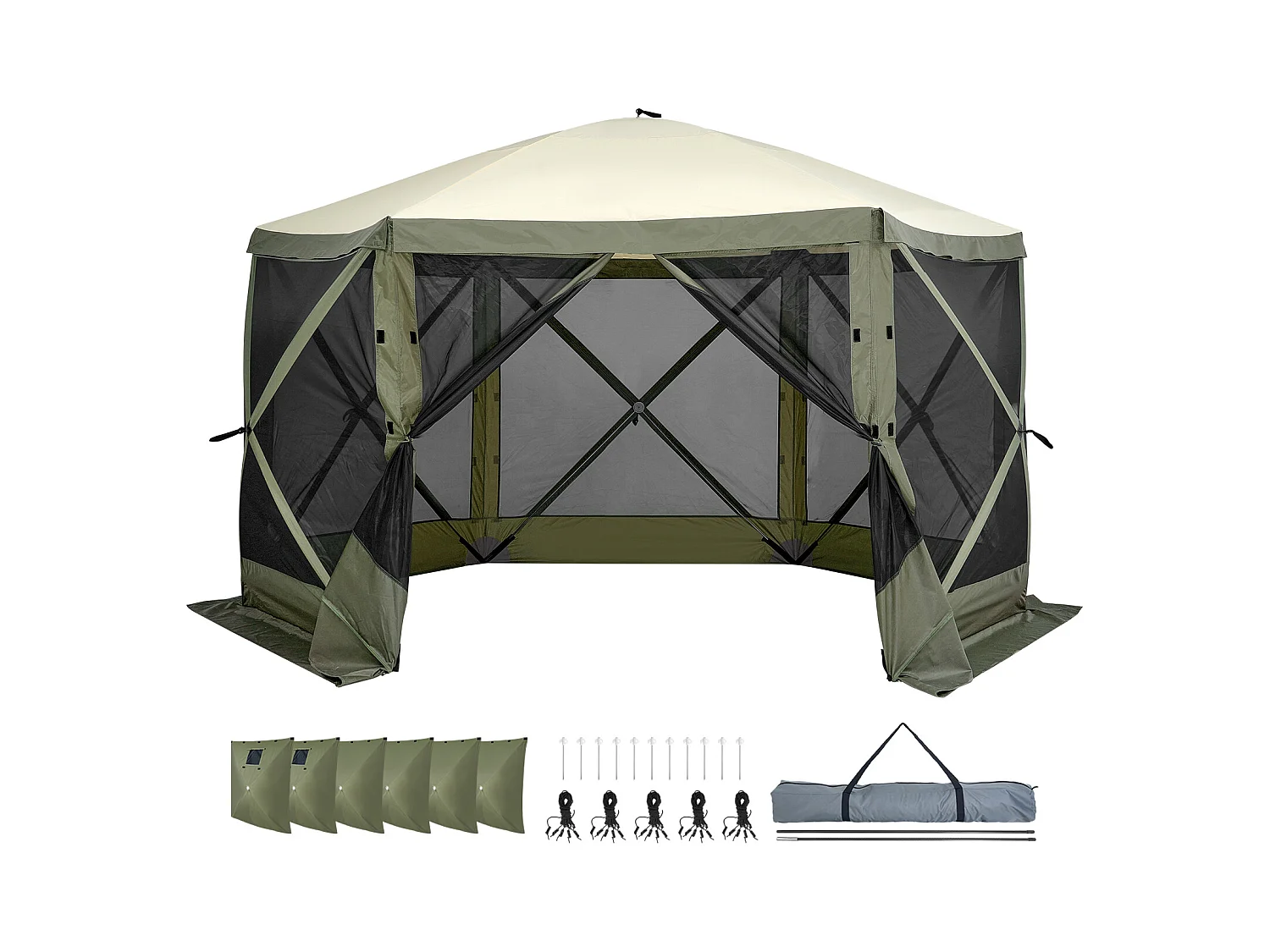 Tonnelle Pop-Up Tente Tonnelle Escamotable à 6 Côtés SucceBuy  , Abri Solaire, Vert