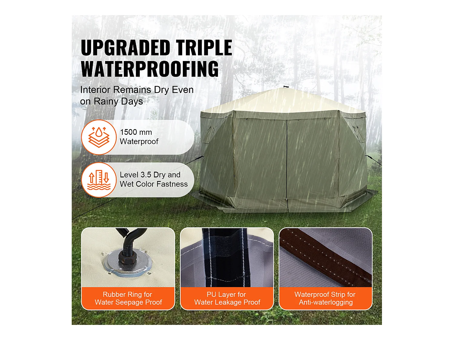 Tonnelle Pop-Up Tente Tonnelle Escamotable à 6 Côtés SucceBuy  , Abri Solaire, Vert