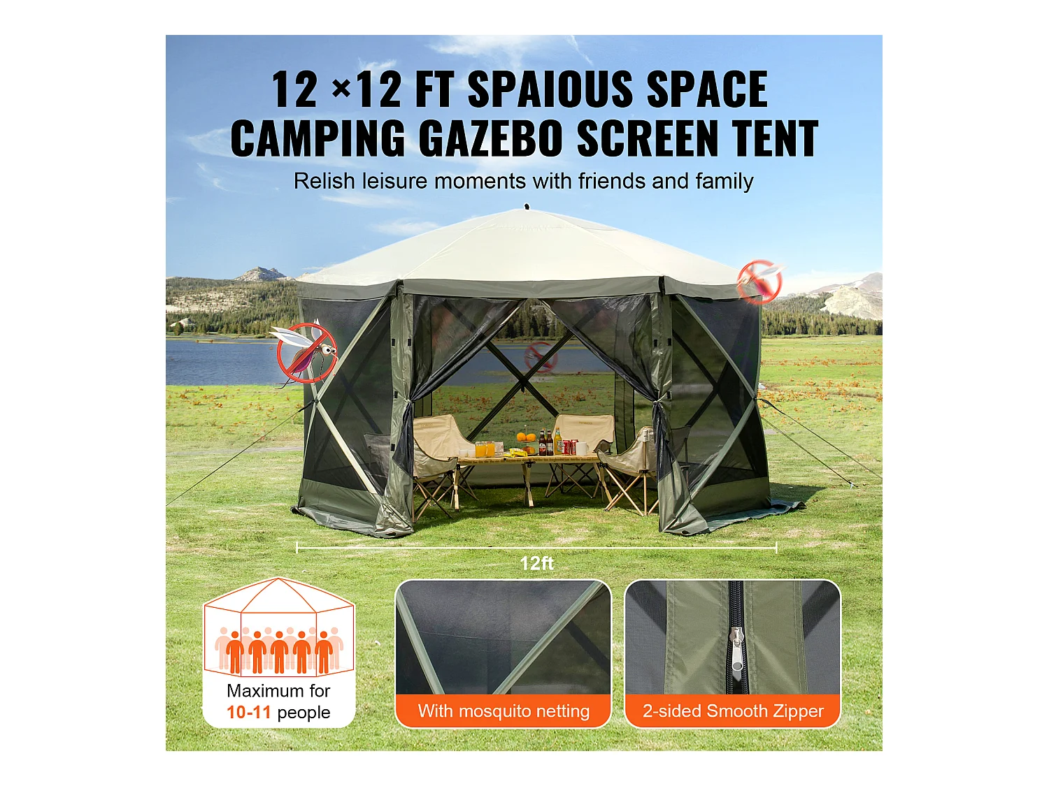 Tonnelle Pop-Up Tente Tonnelle Escamotable à 6 Côtés SucceBuy  , Abri Solaire, Vert