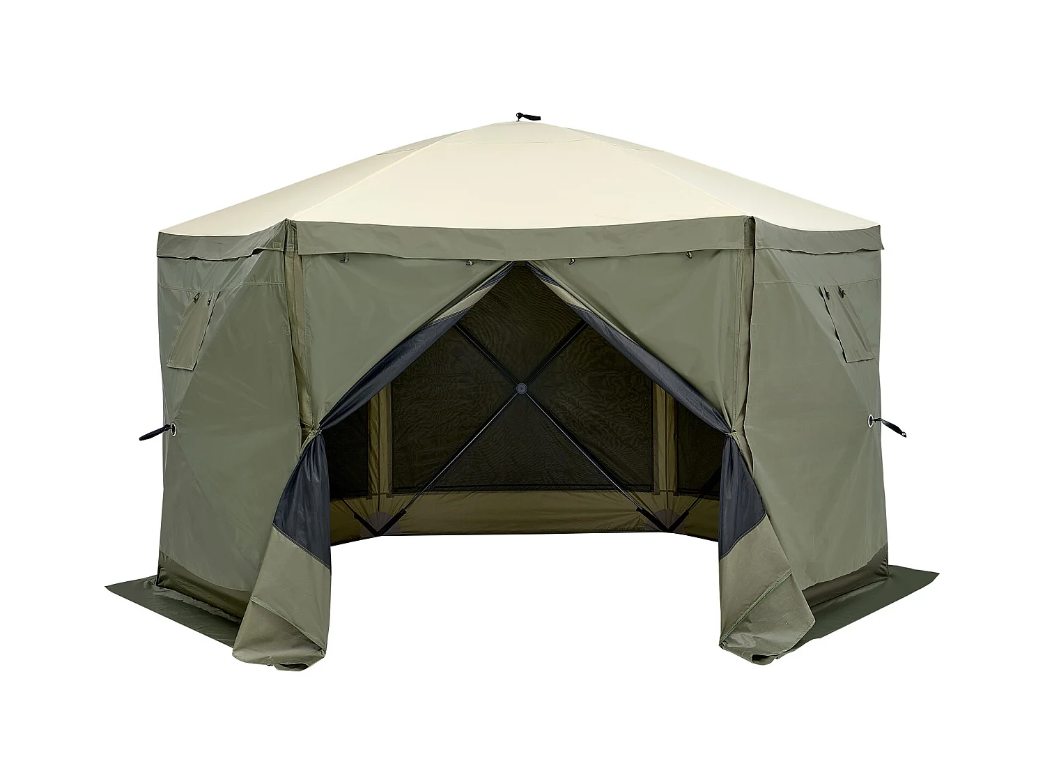 Tonnelle Pop-Up Tente Tonnelle Escamotable à 6 Côtés SucceBuy  , Abri Solaire, Vert