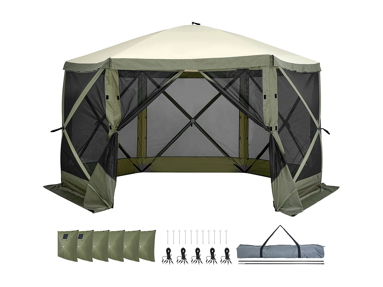 Tonnelle Pop-Up Tente Tonnelle Escamotable à 6 Côtés SucceBuy  , Abri Solaire, Vert