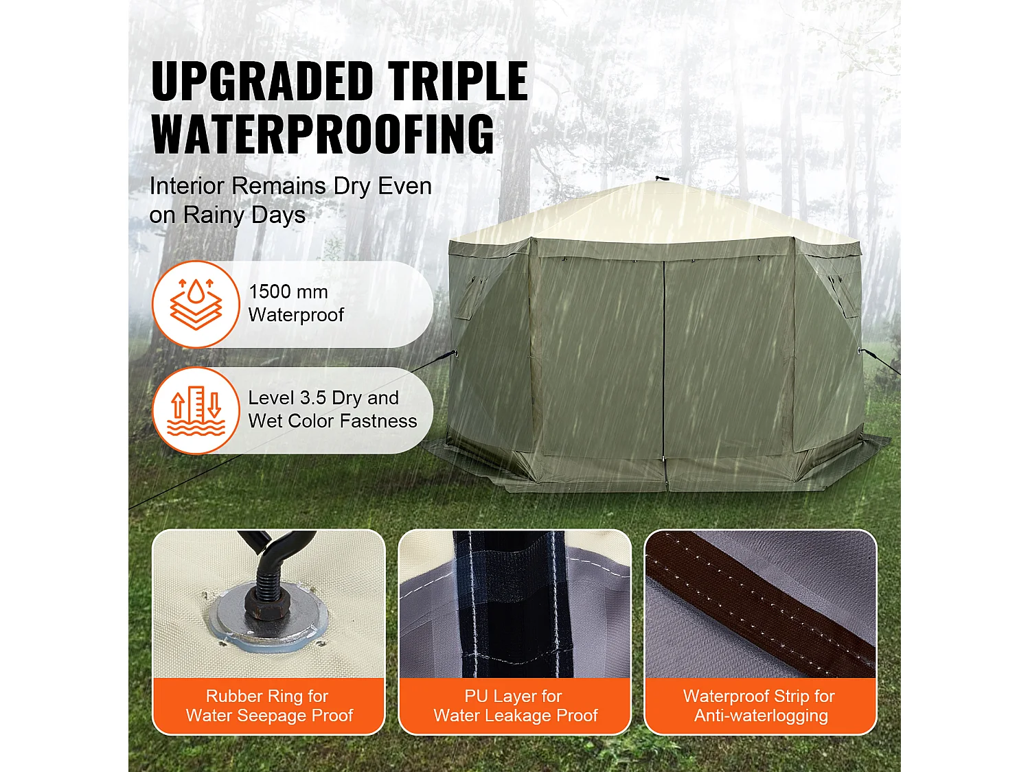 Tonnelle Pop-Up Tente Tonnelle Escamotable à 6 Côtés SucceBuy  , Abri Solaire, Vert