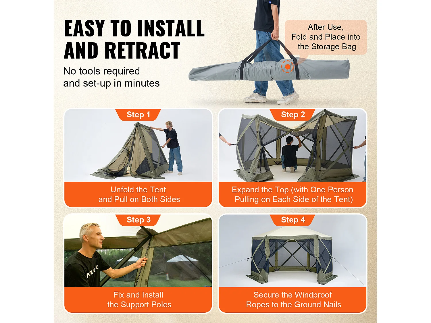 Tonnelle Pop-Up Tente Tonnelle Escamotable à 6 Côtés SucceBuy  , Abri Solaire, Vert