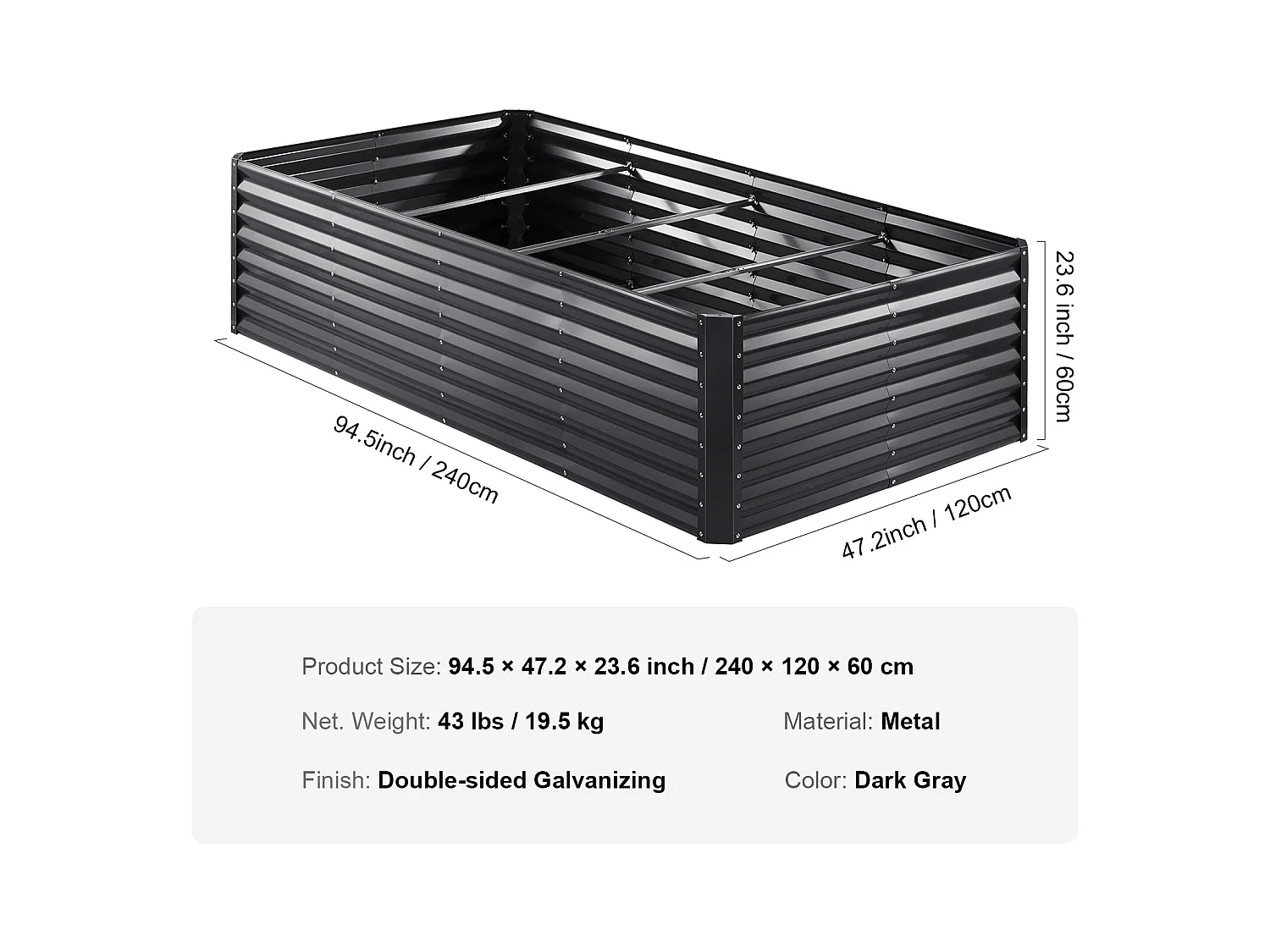 Lit de Jardin Surélevé Galvanisé SucceBuy 94.5x47.2x23.6 » Fleurs Légumes