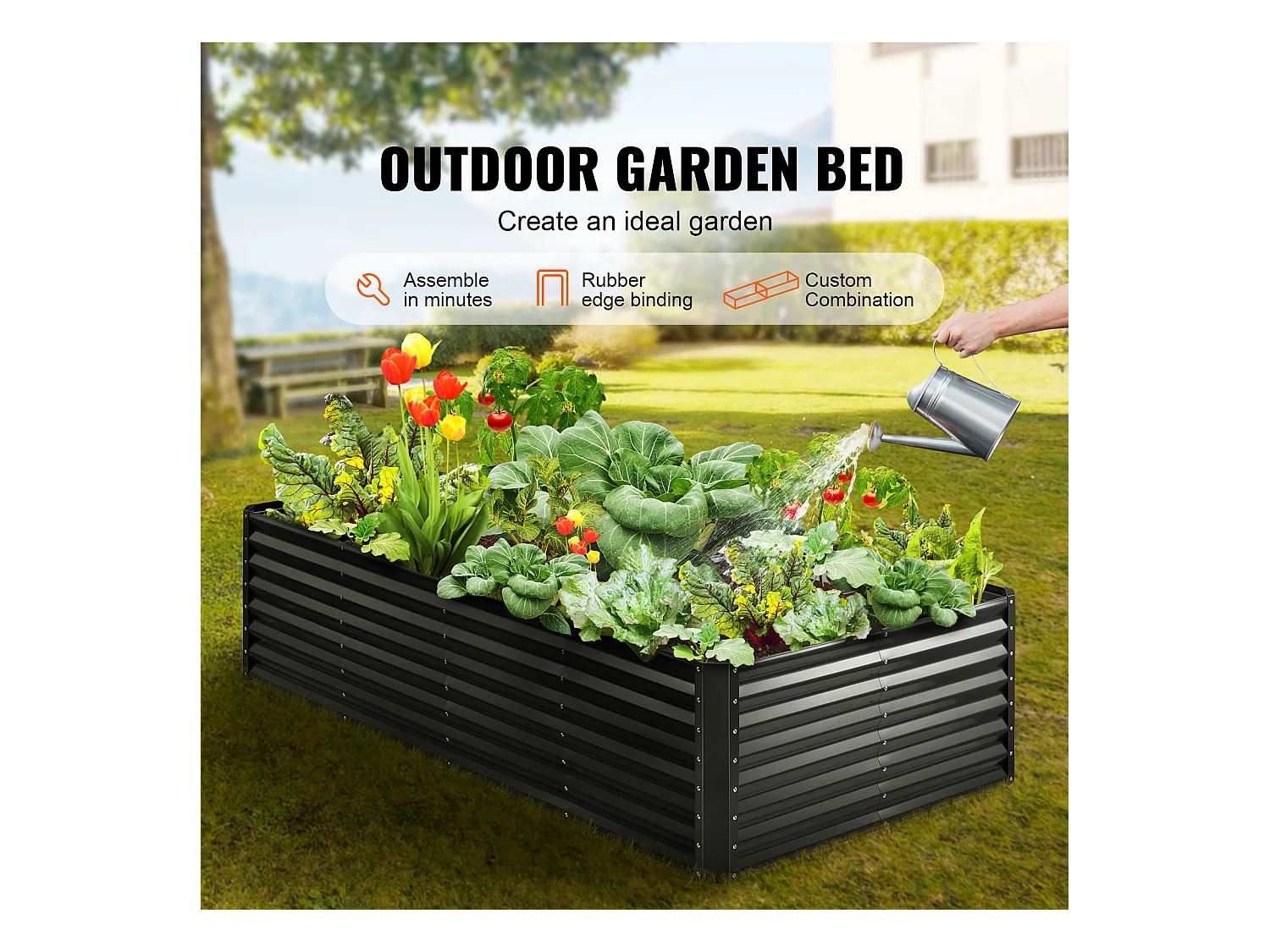 Lit de Jardin Surélevé Galvanisé SucceBuy 94.5x47.2x23.6 » Fleurs Légumes