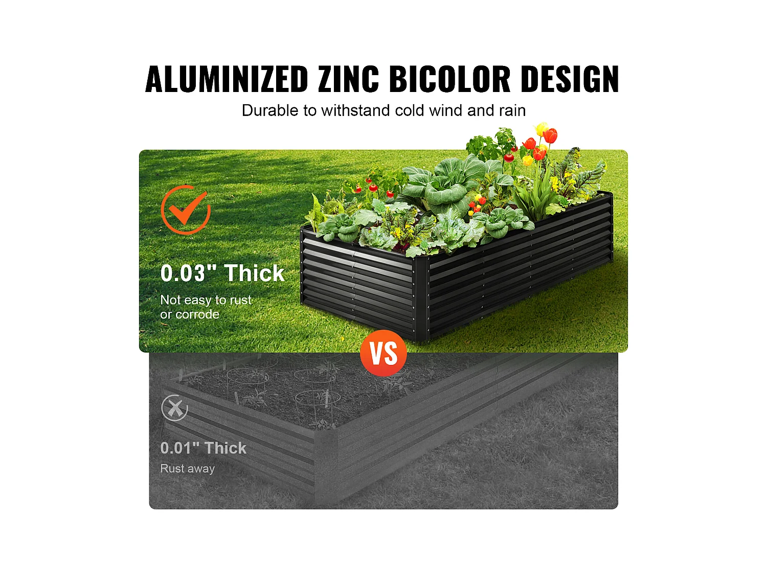 Lit de Jardin Surélevé Galvanisé SucceBuy 94.5x47.2x23.6 » Fleurs Légumes