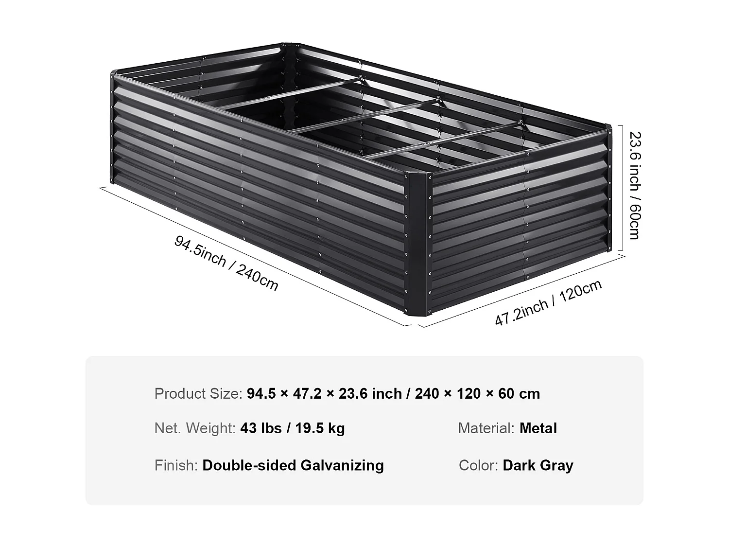 Lit de Jardin Surélevé Galvanisé SucceBuy 94.5x47.2x23.6 » Fleurs Légumes