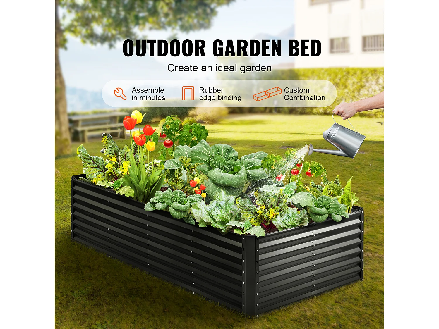 Lit de Jardin Surélevé Galvanisé SucceBuy 94.5x47.2x23.6 » Fleurs Légumes