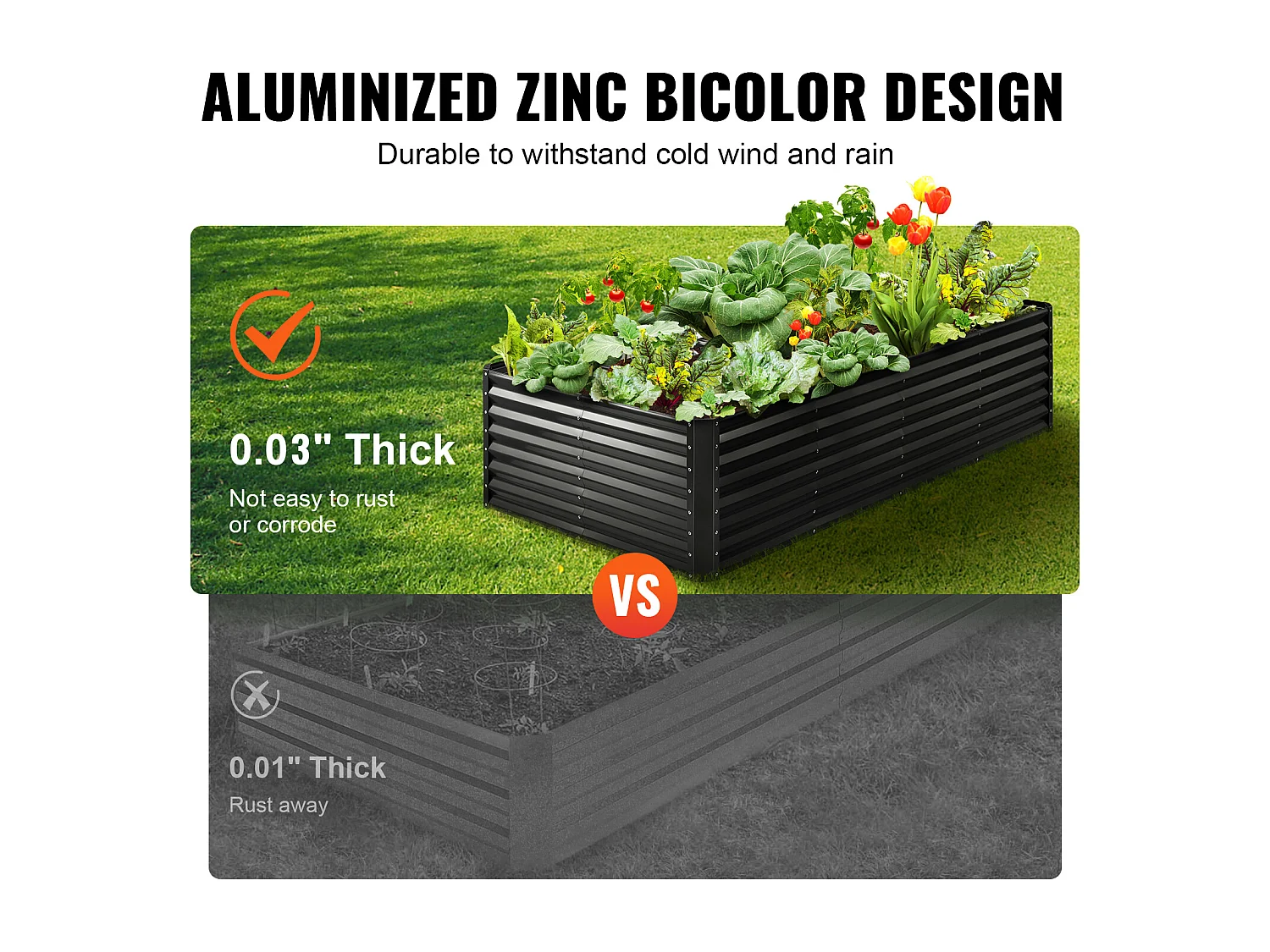 Lit de Jardin Surélevé Galvanisé SucceBuy 94.5x47.2x23.6 » Fleurs Légumes