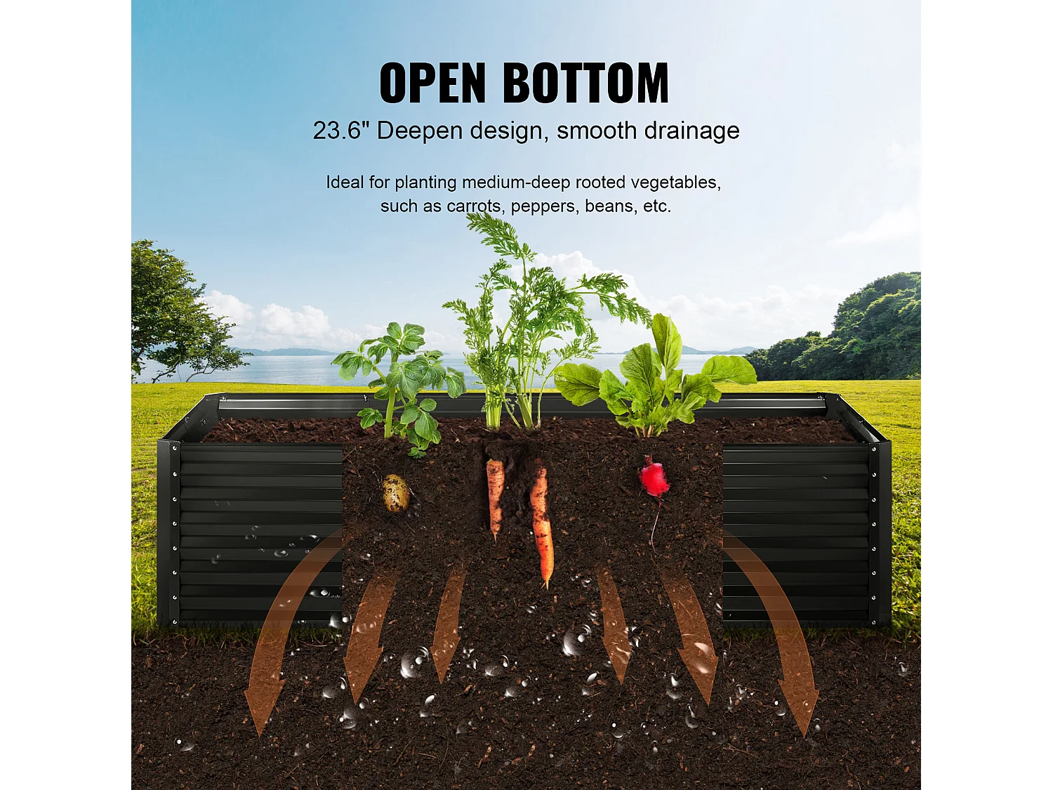 Lit de Jardin Surélevé Galvanisé SucceBuy 94.5x47.2x23.6 » Fleurs Légumes