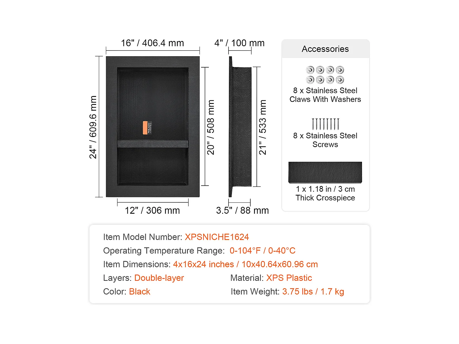 Niche de Douche SucceBuy 41 x 61 x 10 cm, étagère Double pour Salle de Bain