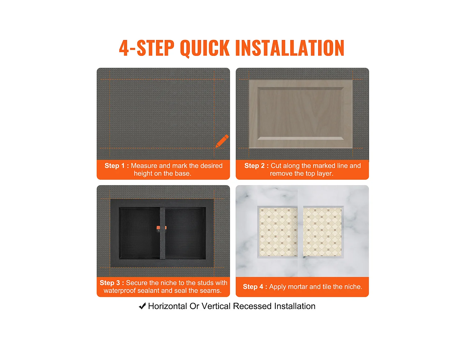 Niche de Douche SucceBuy 41 x 61 x 10 cm, étagère Double pour Salle de Bain