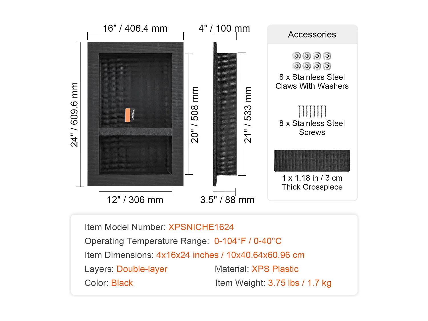 Niche de Douche SucceBuy 41 x 61 x 10 cm, étagère Double pour Salle de Bain