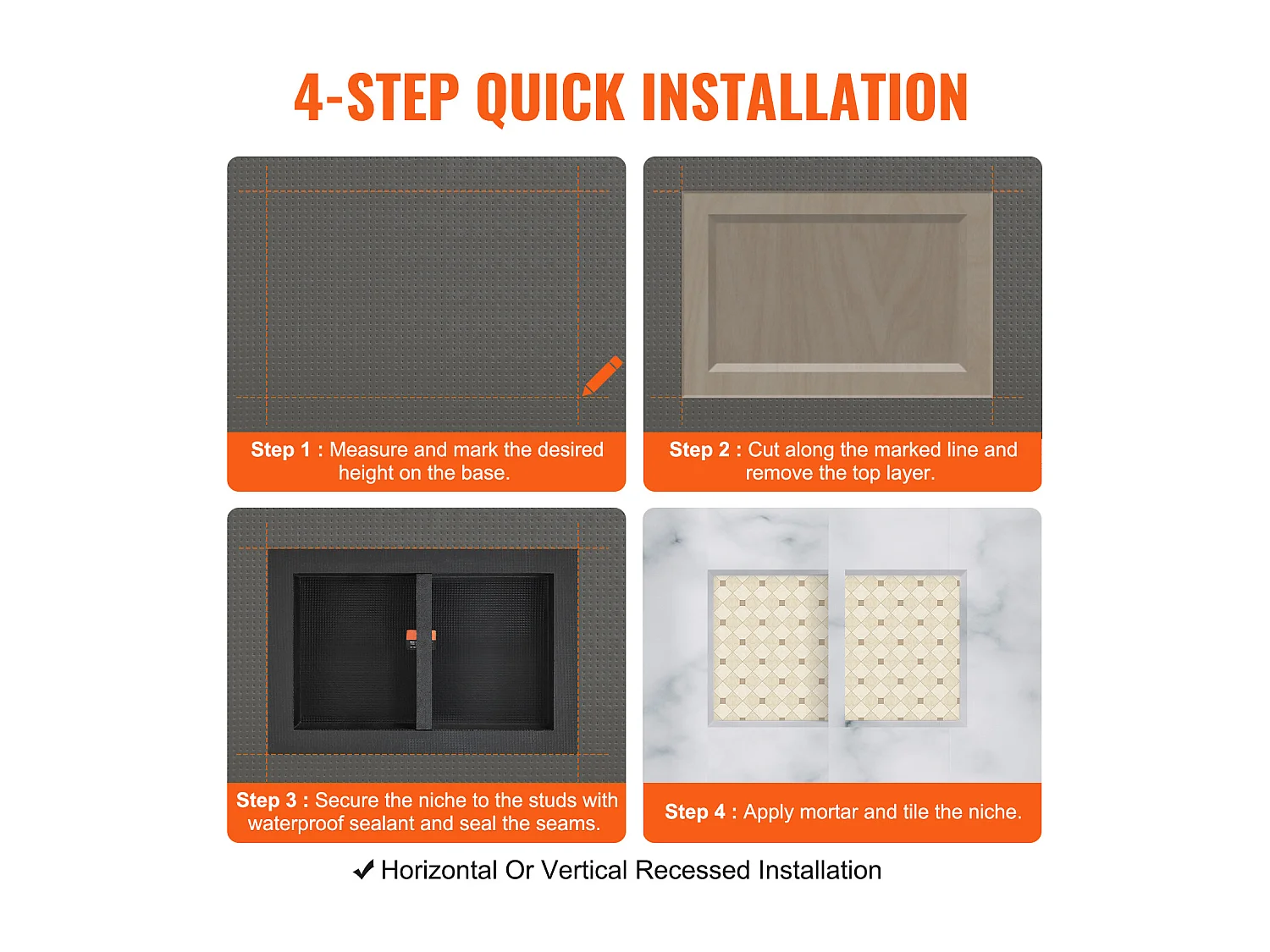 Niche de Douche SucceBuy 41 x 61 x 10 cm, étagère Double pour Salle de Bain