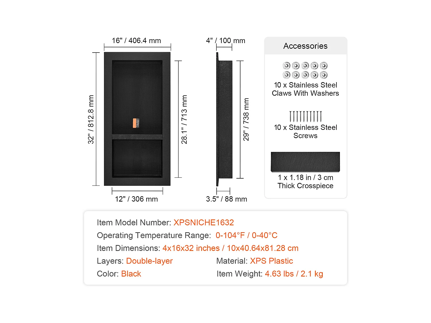 Niche de Douche SucceBuy 41 x 81 x 10 cm Double étagère Encastrée pour Douche Salle de Bain