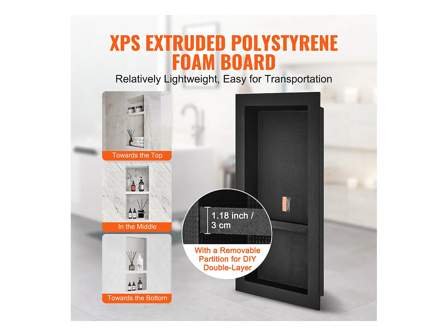 Niche de Douche SucceBuy 41 x 81 x 10 cm Double étagère Encastrée pour Douche Salle de Bain