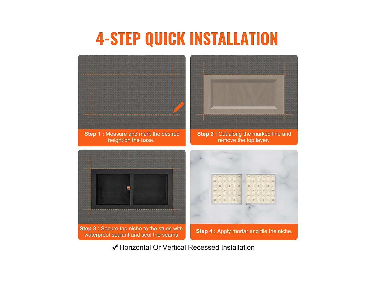 Niche de Douche SucceBuy 41 x 81 x 10 cm Double étagère Encastrée pour Douche Salle de Bain