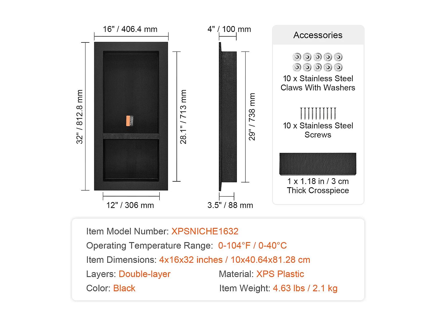 Niche de Douche SucceBuy 41 x 81 x 10 cm Double étagère Encastrée pour Douche Salle de Bain