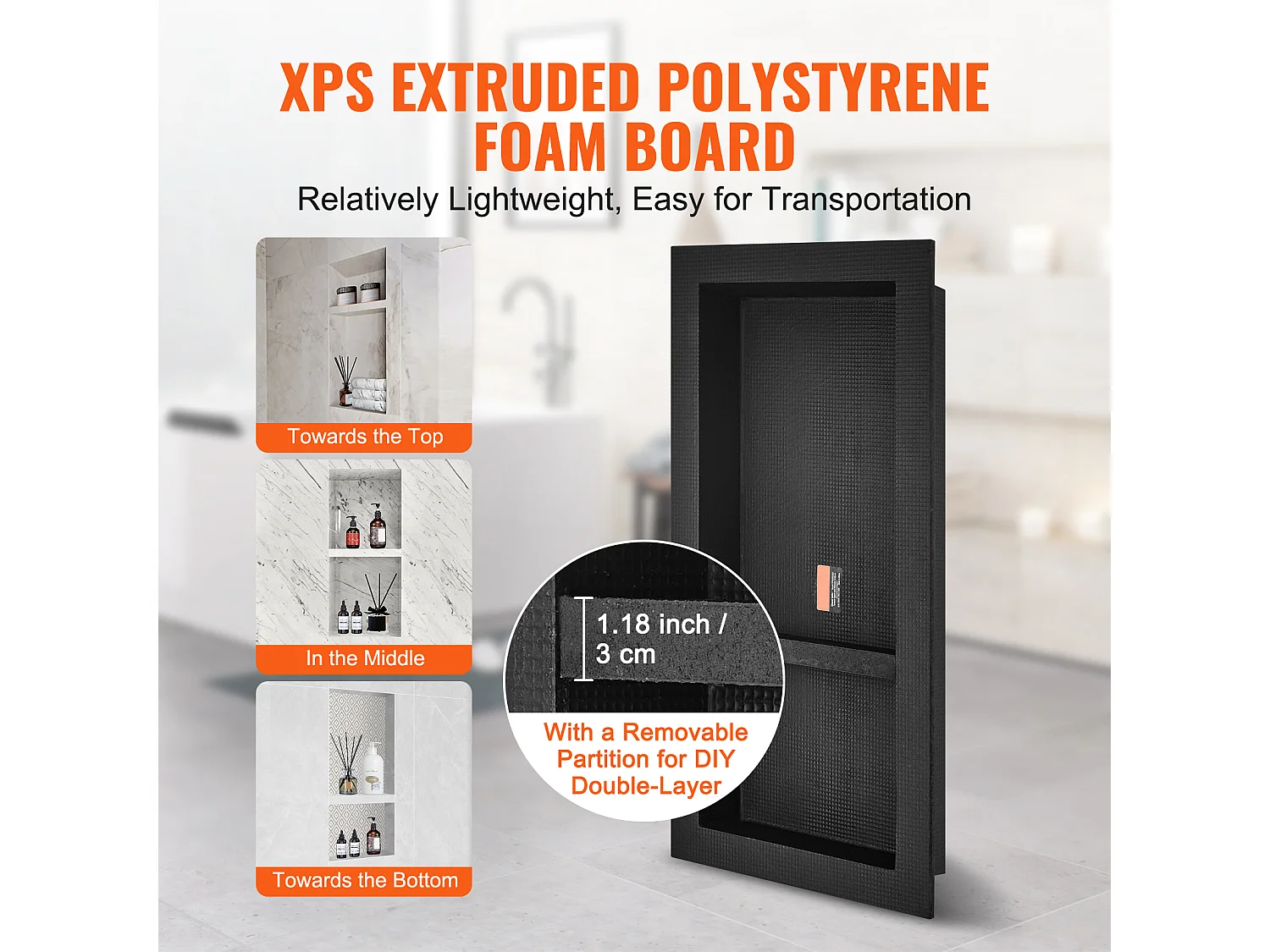 Niche de Douche SucceBuy 41 x 81 x 10 cm Double étagère Encastrée pour Douche Salle de Bain