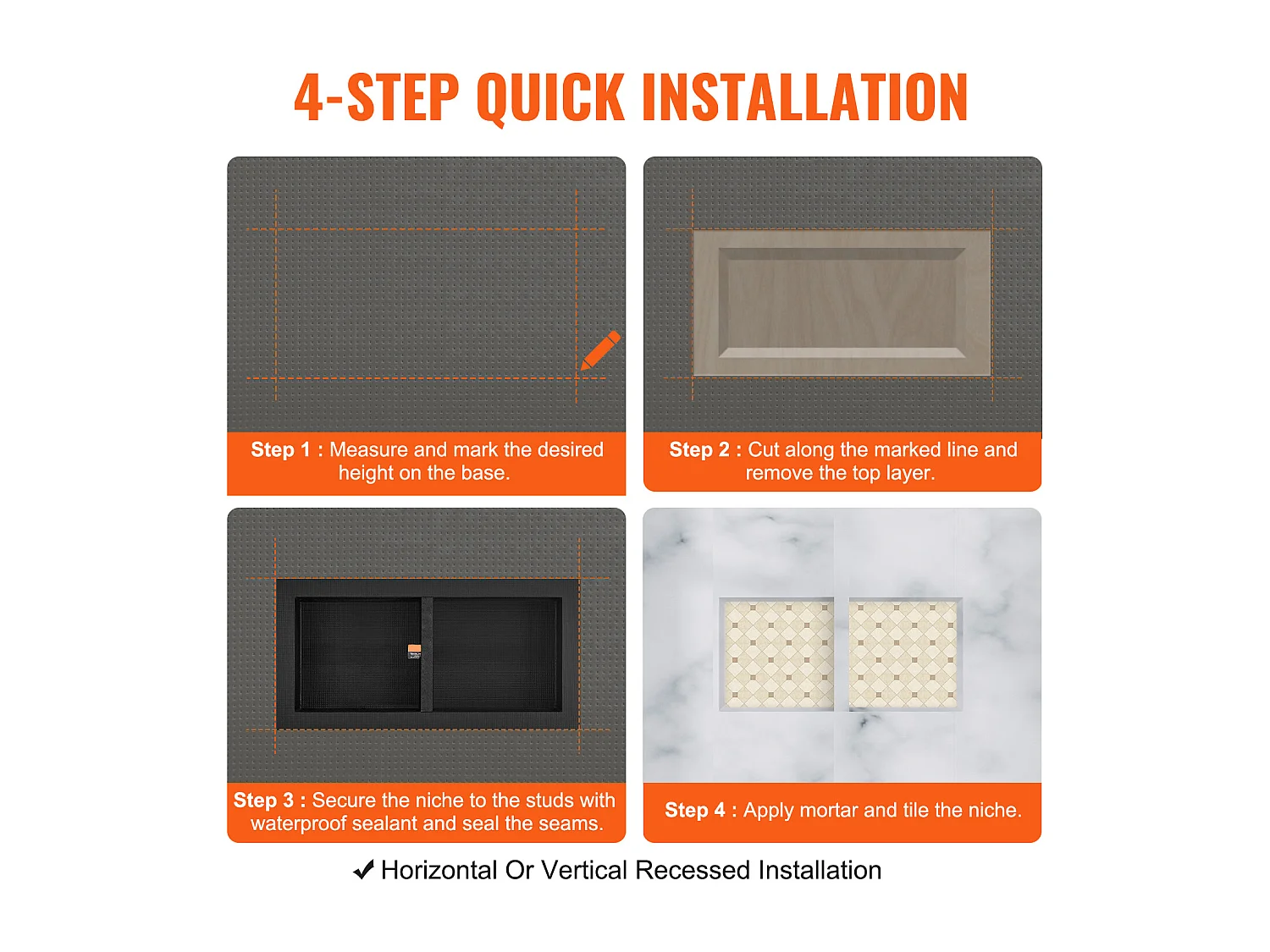 Niche de Douche SucceBuy 41 x 81 x 10 cm Double étagère Encastrée pour Douche Salle de Bain