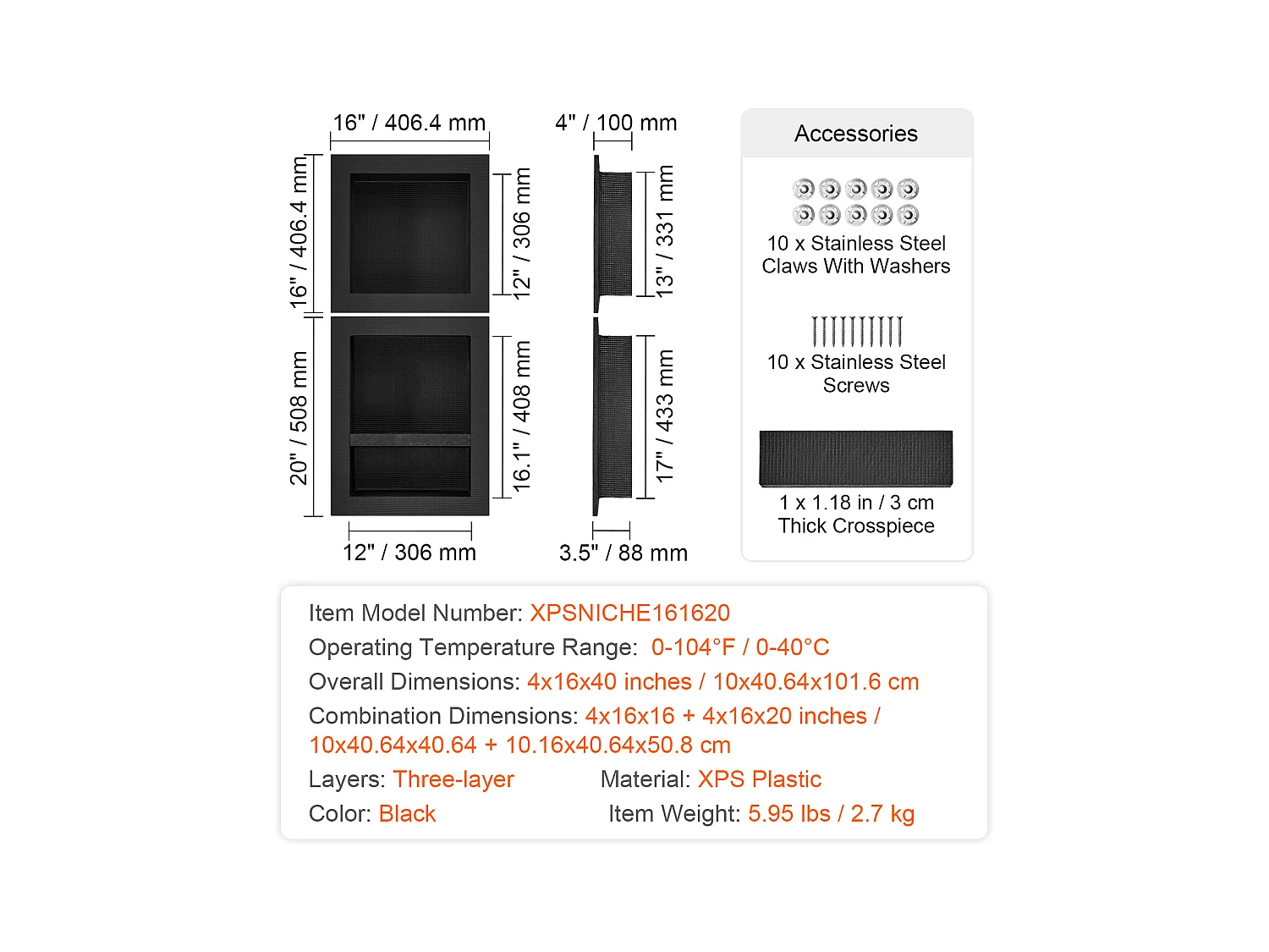 Niche de Douche SucceBuy 41x41 et 50,8 cm, Triple étagère pour Salle de Bain