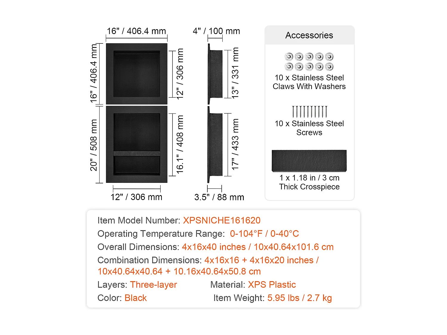 Niche de Douche SucceBuy 41x41 et 50,8 cm, Triple étagère pour Salle de Bain