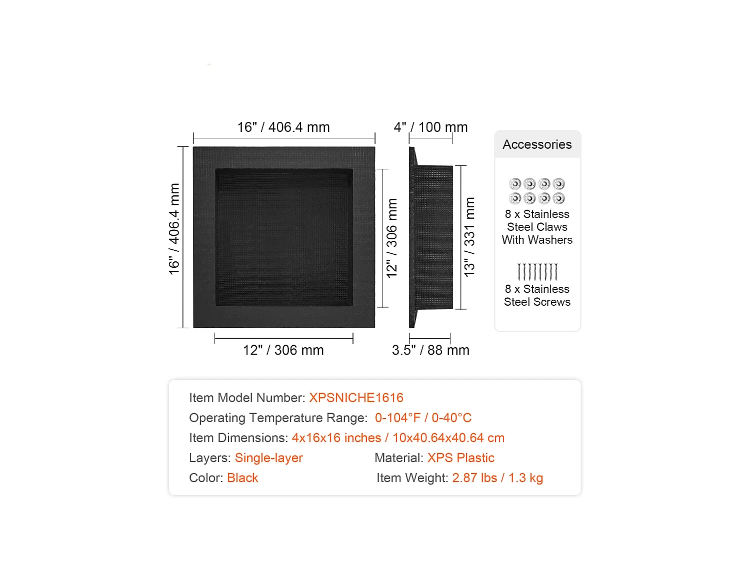 Niche de Douche SucceBuy 41 x 41 x 10 cm, étagère Simple à Insérer au mur pour Salle de Bain