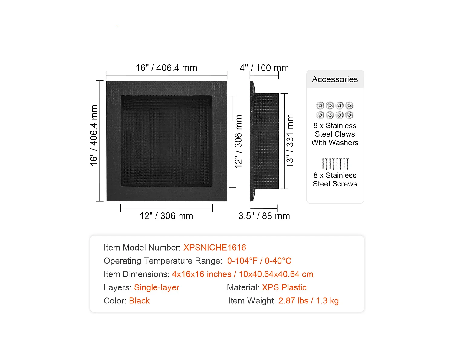 Niche de Douche SucceBuy 41 x 41 x 10 cm, étagère Simple à Insérer au mur pour Salle de Bain