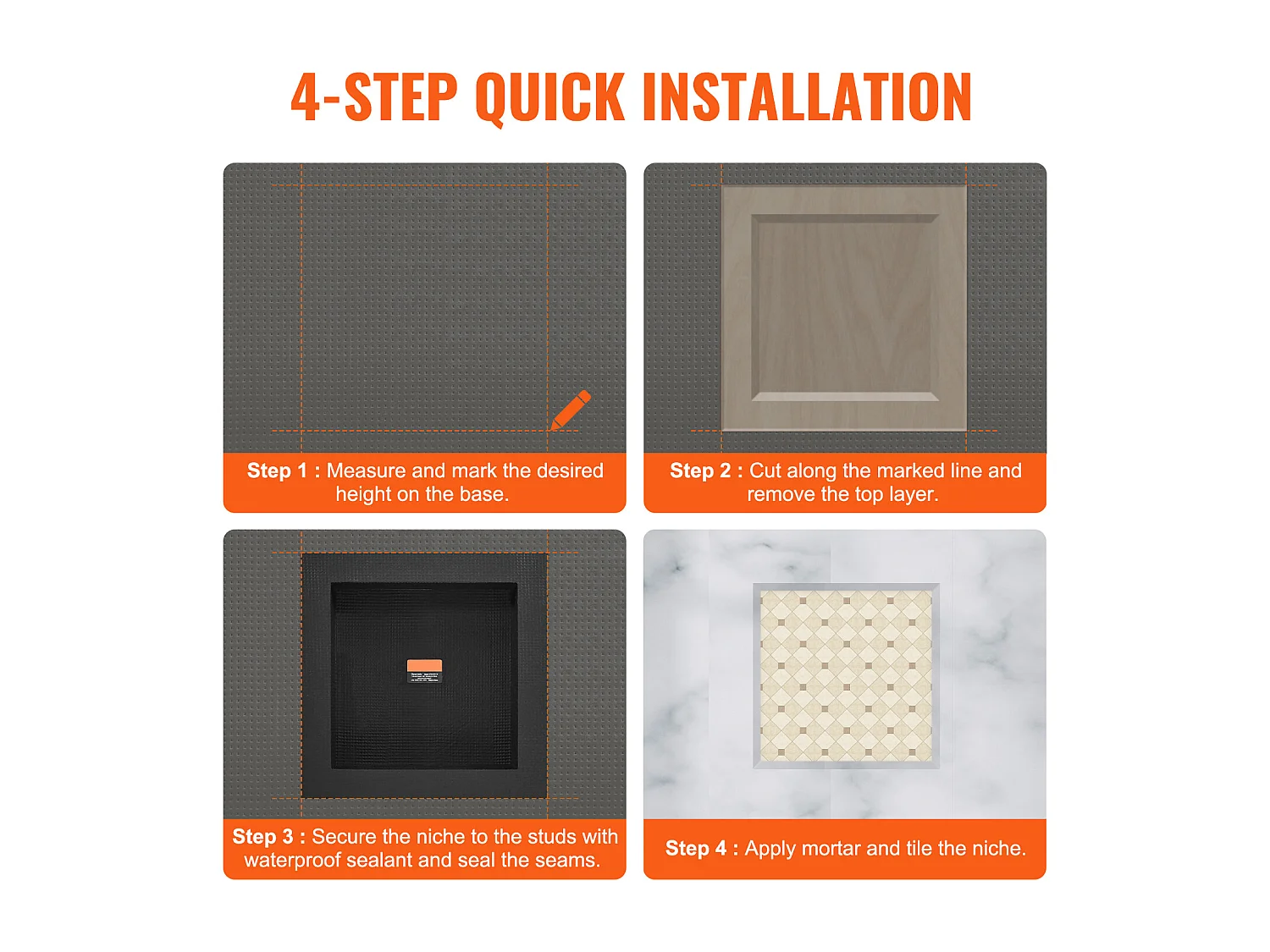 Niche de Douche SucceBuy 41 x 41 x 10 cm, étagère Simple à Insérer au mur pour Salle de Bain