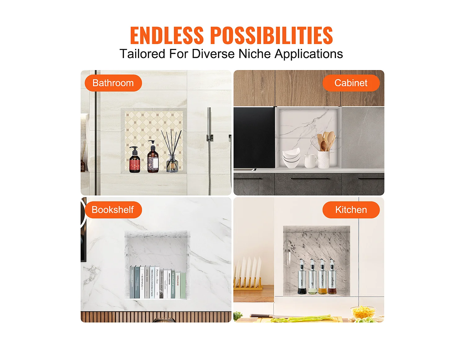 Niche de Douche SucceBuy 41 x 41 x 10 cm, étagère Simple à Insérer au mur pour Salle de Bain