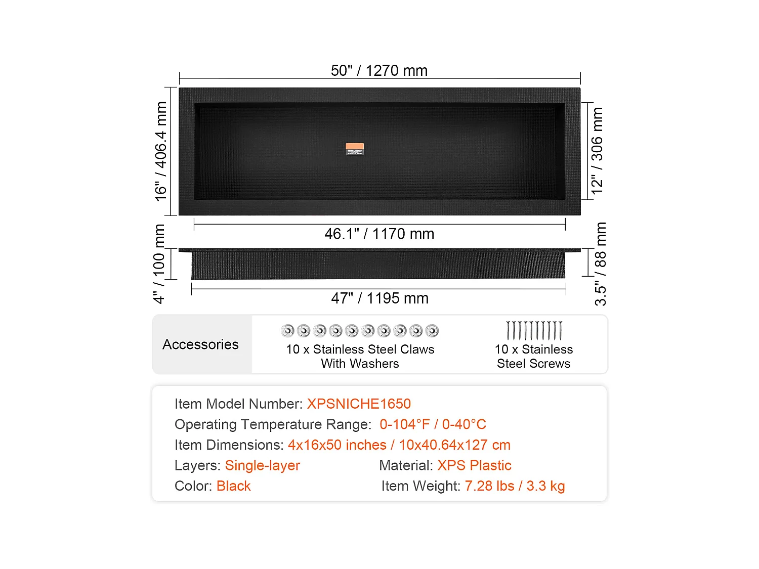 Niche de Douche SucceBuy 41x127x10 cm, étagère Simple Encastrée au mur pour Salle de Bain