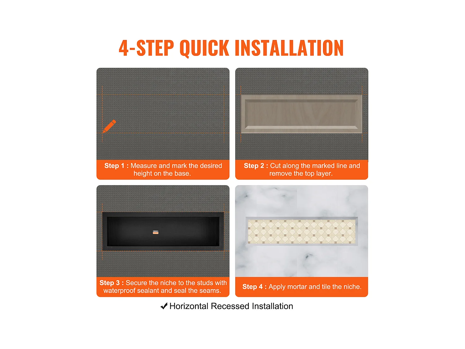 Niche de Douche SucceBuy 41x127x10 cm, étagère Simple Encastrée au mur pour Salle de Bain