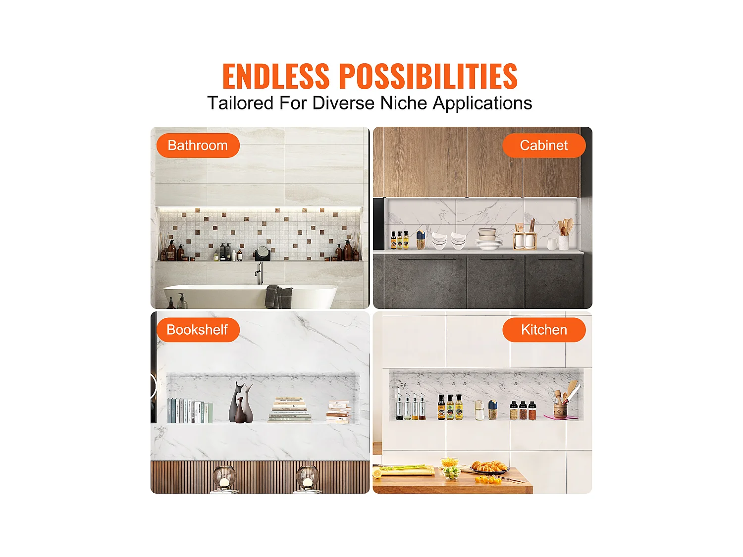 Niche de Douche SucceBuy 41x127x10 cm, étagère Simple Encastrée au mur pour Salle de Bain