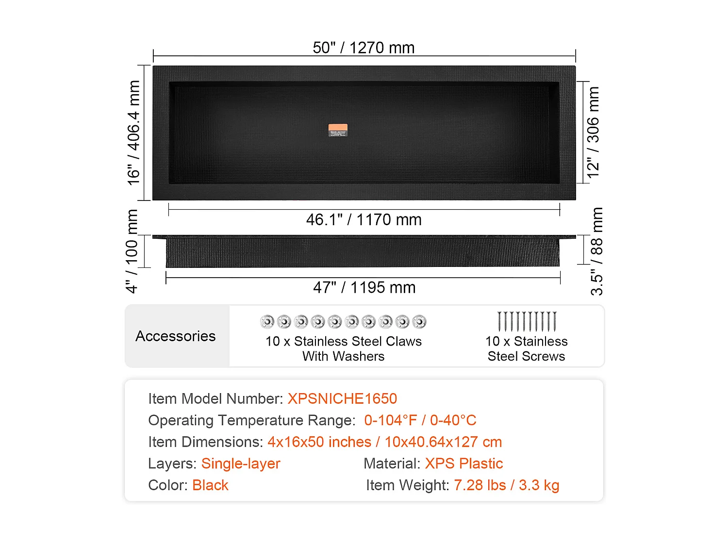 Niche de Douche SucceBuy 41x127x10 cm, étagère Simple Encastrée au mur pour Salle de Bain
