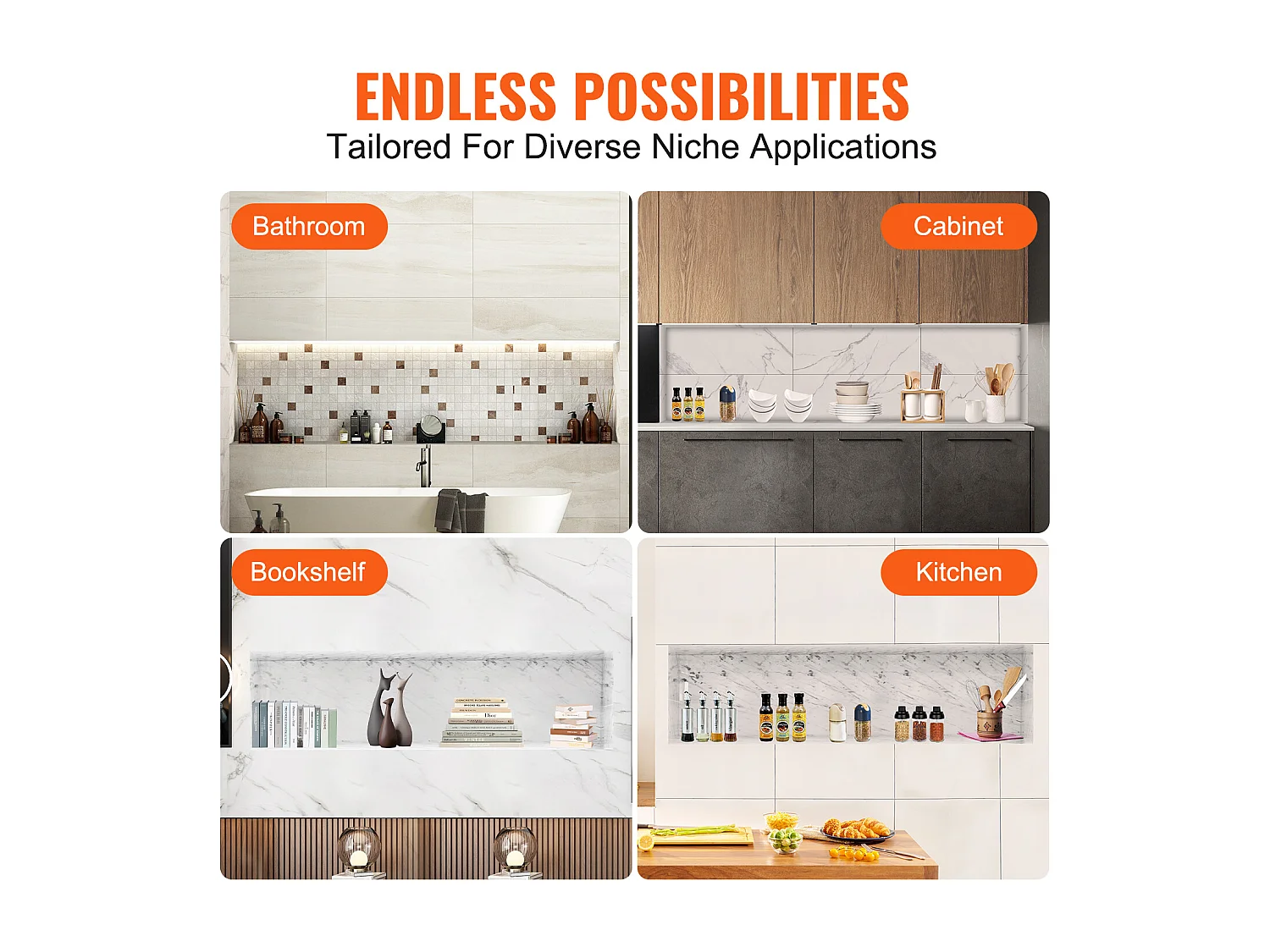 Niche de Douche SucceBuy 41x127x10 cm, étagère Simple Encastrée au mur pour Salle de Bain