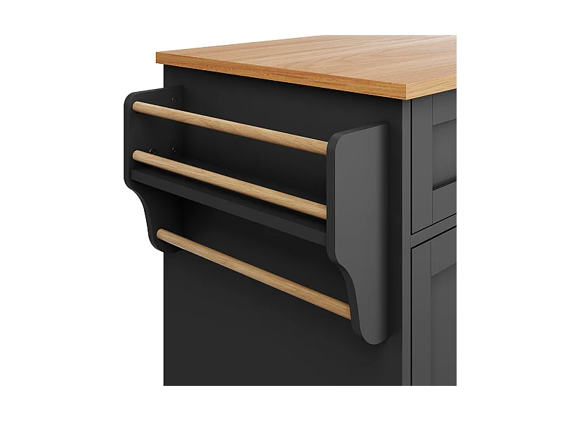 Ilot central de cuisine avec 5 tiroirs 3 niches et 1 porte, avec pieds de support fixe et roulettes, 134x46x92cm - Noir