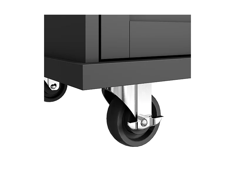 Ilot central de cuisine avec 5 tiroirs 3 niches et 1 porte, avec pieds de support fixe et roulettes, 134x46x92cm - Noir