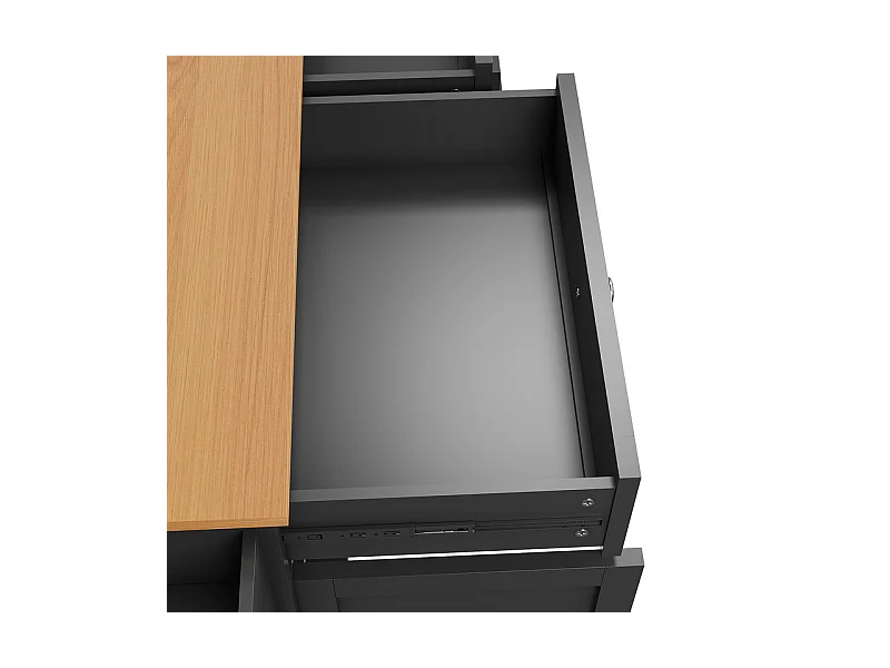 Ilot central de cuisine avec 5 tiroirs 3 niches et 1 porte, avec pieds de support fixe et roulettes, 134x46x92cm - Noir