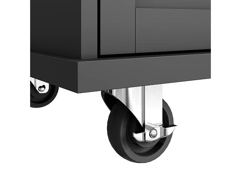 Ilot central de cuisine avec 5 tiroirs 3 niches et 1 porte, avec pieds de support fixe et roulettes, 134x46x92cm - Noir