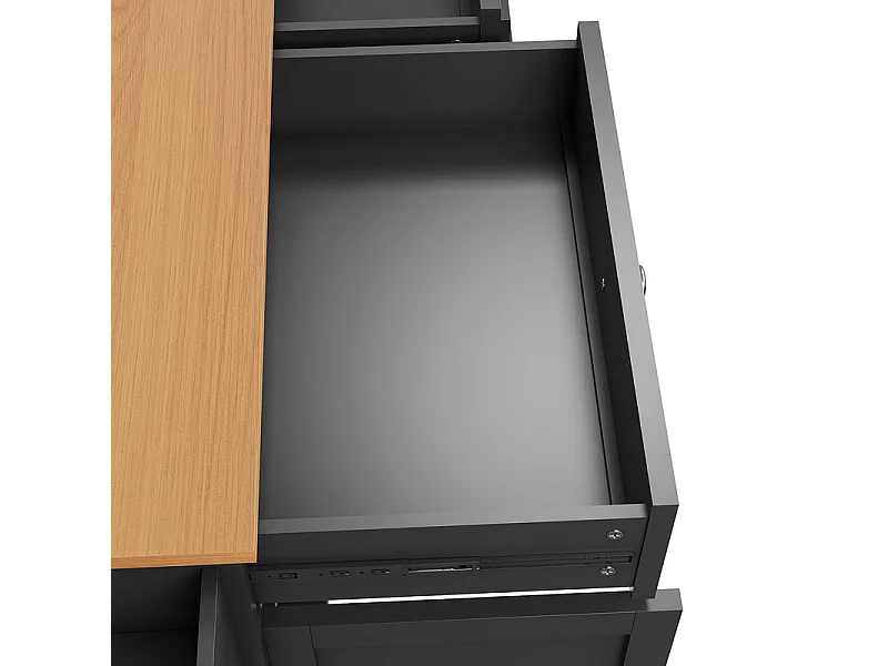 Ilot central de cuisine avec 5 tiroirs 3 niches et 1 porte, avec pieds de support fixe et roulettes, 134x46x92cm - Noir