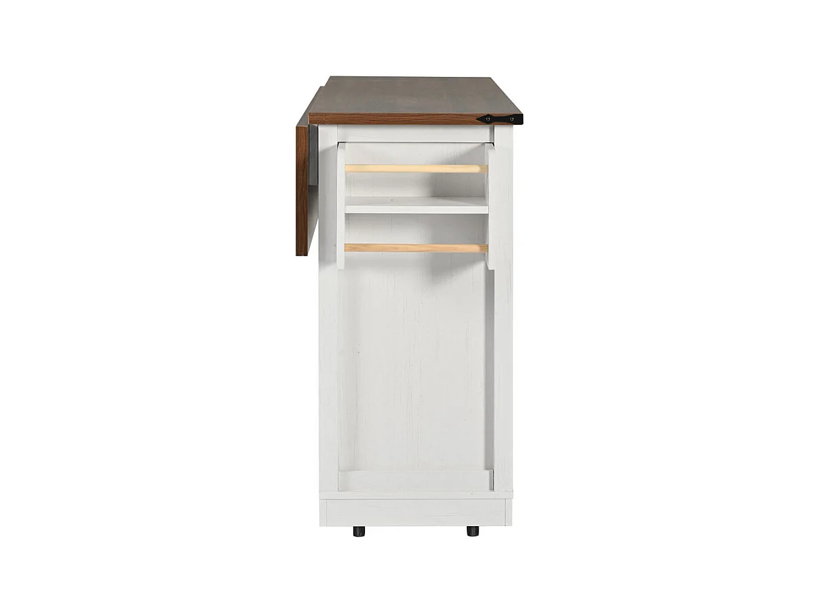 Ilot central de cuisine avec 3 tiroirs et 2 portes coulissantes, table extensible, Beige, 140x45/73x94cm