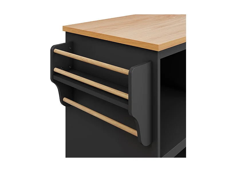 Ilot central de cuisine avec 1 porte 6 niches et 2 tiroirs en MDF - Noir - 129x46x92cm