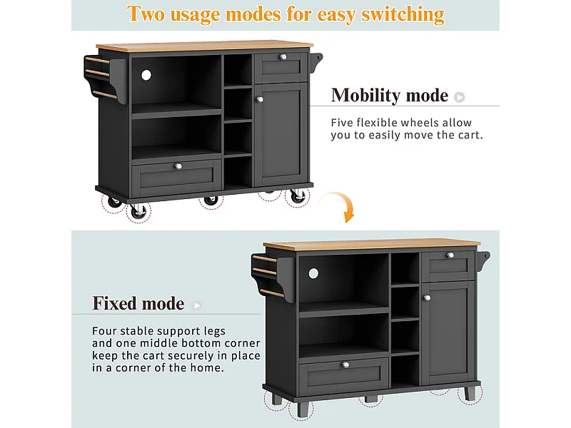 Ilha central de cozinha com 1 porta 6 nichos e 2 gavetas em MDF - Preto - 129x46x92cm
