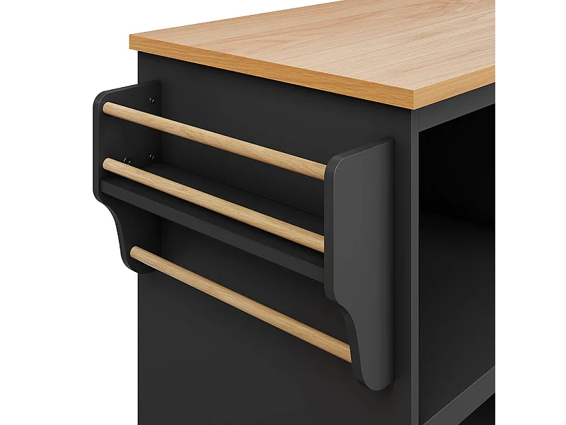 Ilha central de cozinha com 1 porta 6 nichos e 2 gavetas em MDF - Preto - 129x46x92cm